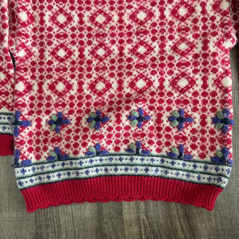 Kids Vintage Red Fair Isle Sweater with Floral Border